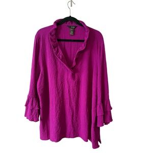 Ali Miles Women's Purple Crinkle Ruffle Sleeve Peasant Blouse in Size 2X